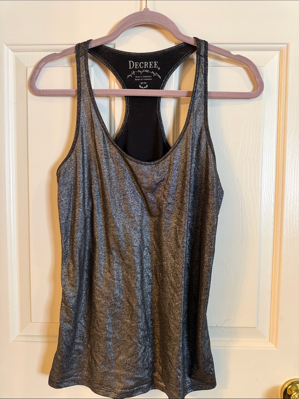 Decree Metallic Charcoal Racerback Tank Top